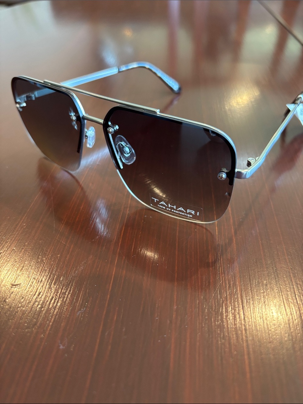 Tahari 100% UV protect,flat top,half metal silver frame,black gradient lens